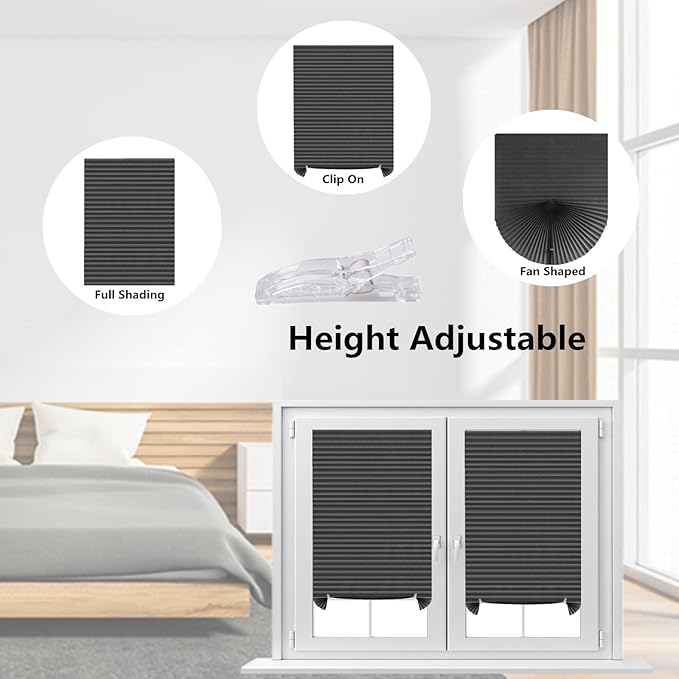 Window Blinds Cordless Blackout No Drill Cut to Size Clip On Stick On Self