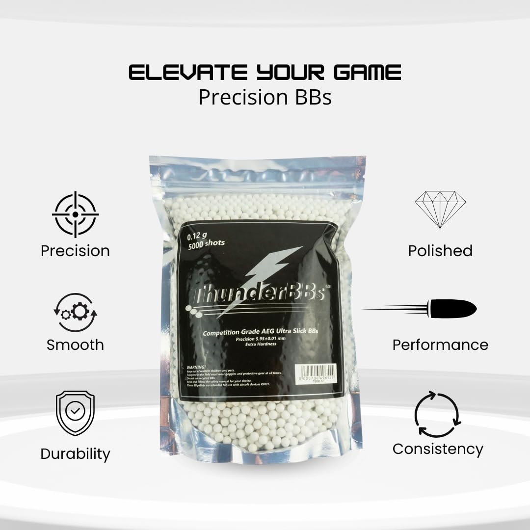 ThunderBBs Airsoft BBs 0.12G - High Precision 5000 Rounds in White, Brown, or Yellow