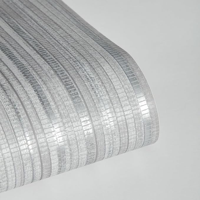 Tempaper Textured Metallic Silver Faux Grasscloth Removable Peel and Stick