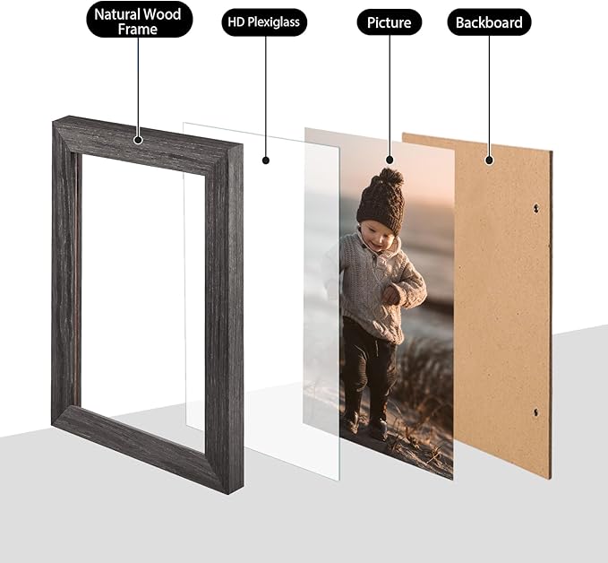 KINLINK 8.5x11 Picture Frame Brown, Solid Wood Diploma Frames with Acrylic Plexiglass for Pictures, Certificate Degree Document Frame Tabletop and Wall Mounting Display, 4 Pack