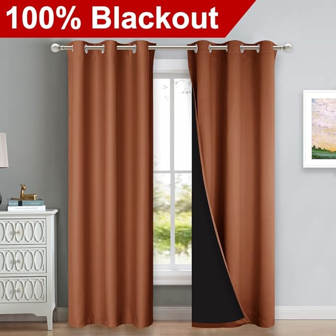 NICETOWN Full Shade Curtain Panels, Burnt Orange, Pair of Thermal Insulated &