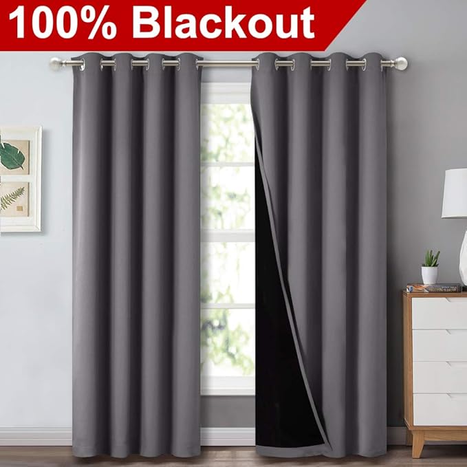 NICETOWN Grey Full Shade Curtain Panels, Pair of Energy Smart & Noise Blocking