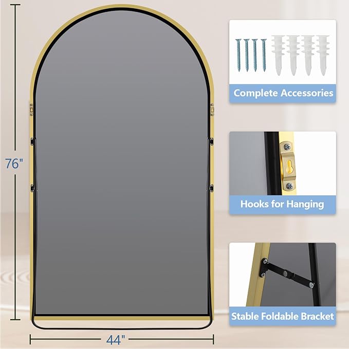 Large Mirror Full Length 76"X44", Oversized Arched Floor Mirror
