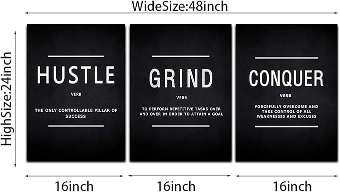 KAWAHONE Grind Hustle Conquer Wall Art, Success Canvas Painting Wall Decor