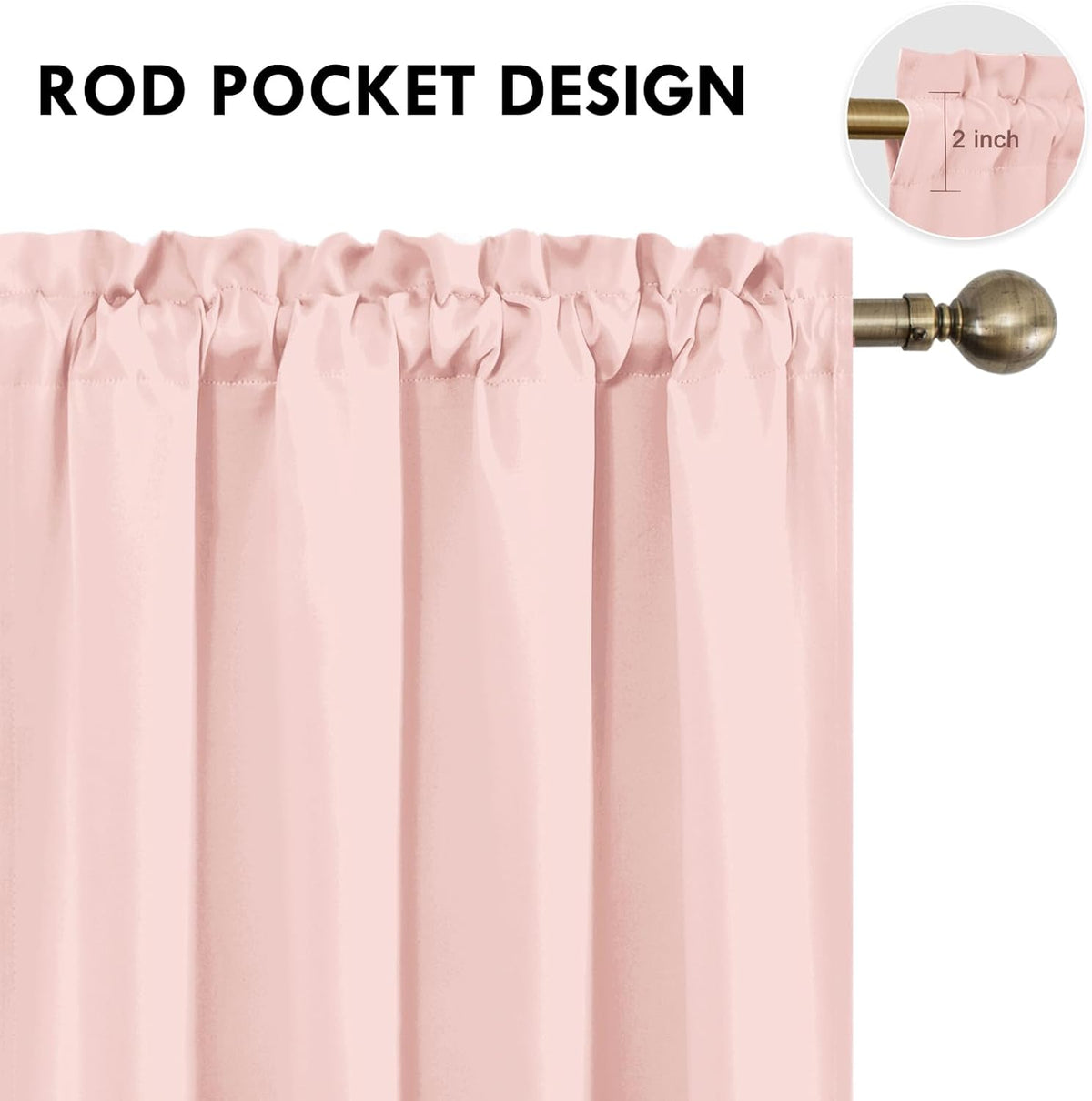 DWCN Blackout Curtains – Thermal Insulated, Energy Saving & Noise Reducing Bedroom and Living Room Curtains, Blush Pink, W 52x L 45 Inch, Set of 2 Rod Pocket Curtain Panels