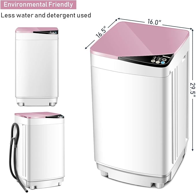 Giantex Full-Automatic Washing Machine Portable Washer and Spin Dryer 7.7 lbs Capacity Compact Laundry Washer with Built-in Barrel Light Drain Pump and Long Hose for Apartments Camping (White & Pink)