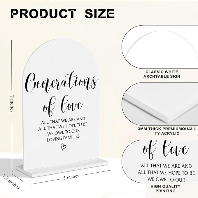 Wedding Signs Generations of Love Sign Modern Wedding Sign for Engagement Bridal Shower Ceremony Reception Event Birthday Party Clear Table Acrylic Decor