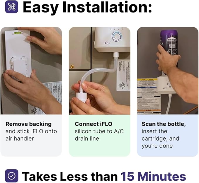 iFLO® Smart A/C Drain Line Cleaner and Drain Pan Cleaner Cartridge, Fast-Acting, Long-Lasting HVAC System Solution for Tough Clogs & Buildup, 3-Month Supply per Bottle, 2 Pack of 36oz