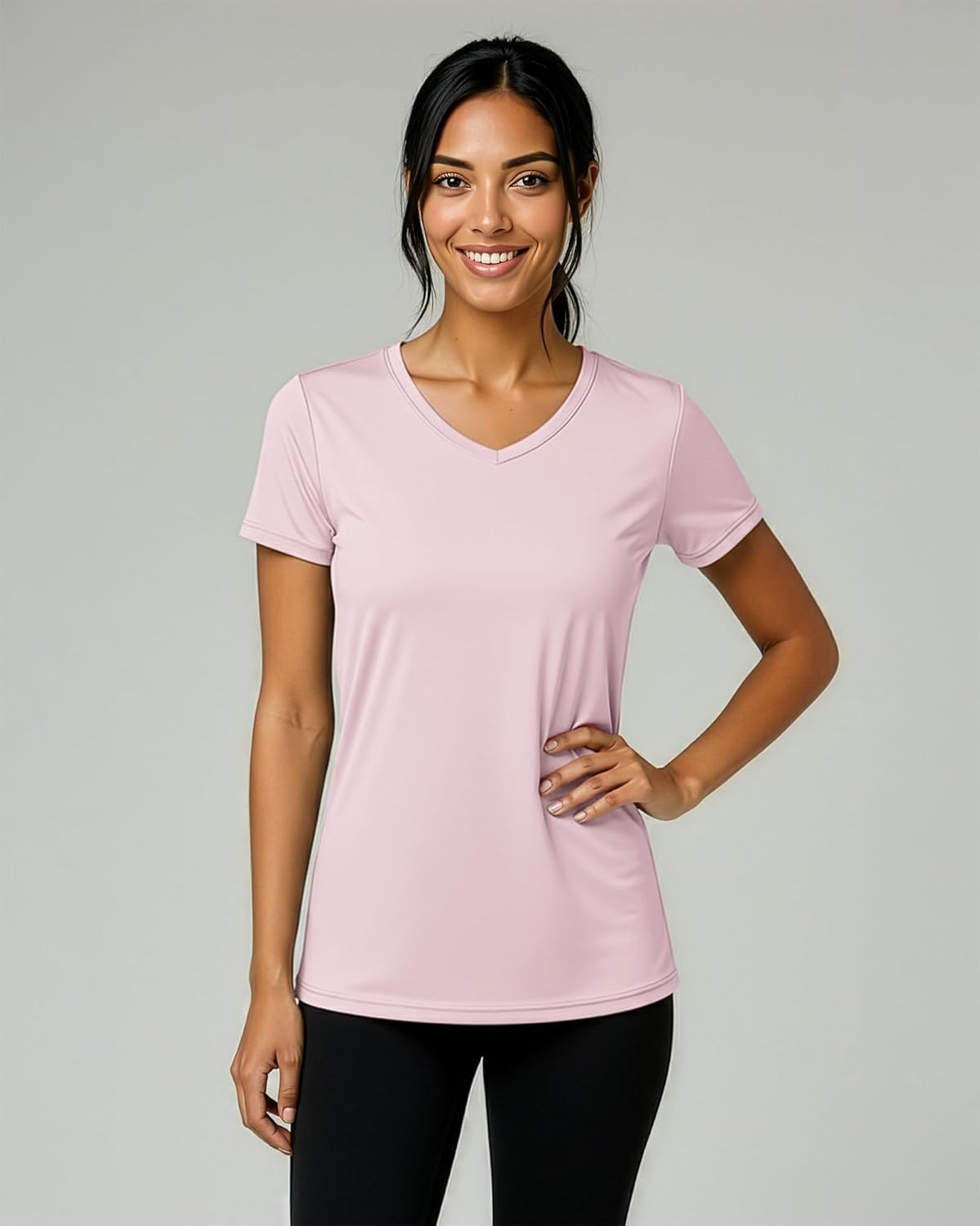 Real Essentials Women's Dry-Fit V-Neck Short Sleeve Workout Tee - 5 Pack | Plus Size Available