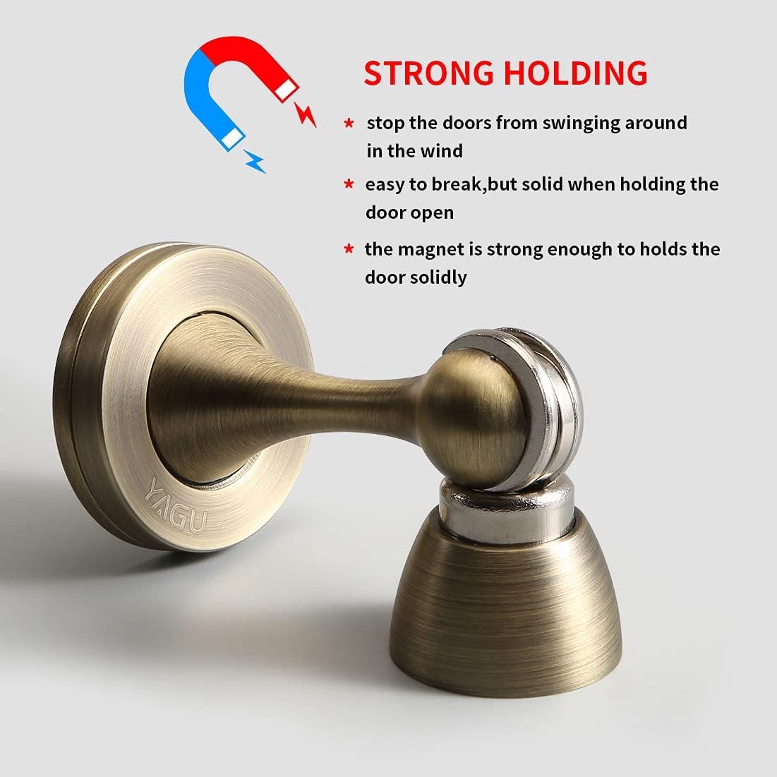 YAGU Door Stopper 4 Pack Magnetic Door Stops, Zinc Alloy Brushed Bronze Door Catch Door Holder Wall Floor Mounted, Metal Soft-Catch