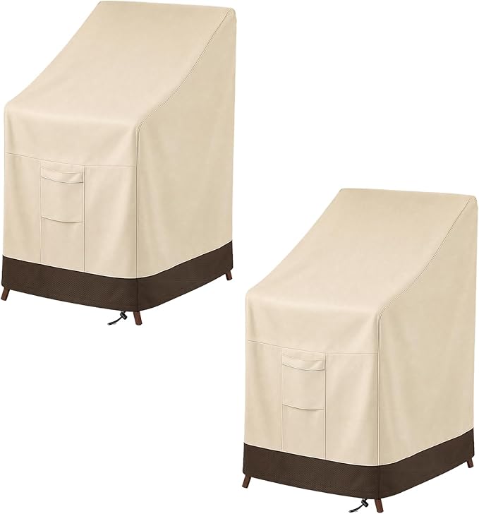 Vailge Stackable Patio Chair Cover,100% Waterproof Outdoor Chair Cover, Heavy Duty Lawn Patio Furniture Covers,Fits for 4-6 Stackable Dining Chairs,2 Pack-36"Lx28"Wx47"H,Beige&Brown