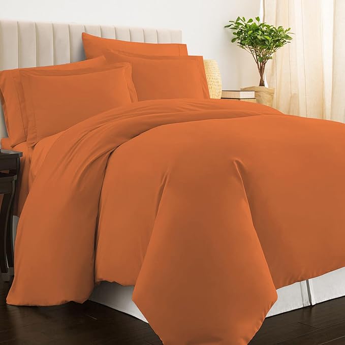 Pizuna Pure 100% Cotton King Duvet Cover Set, Luxurious 400 Thread Count Long Staple Cotton Sateen Weave with Button Closure (Combed Burnt Orange Cotton Duvet Cover King)