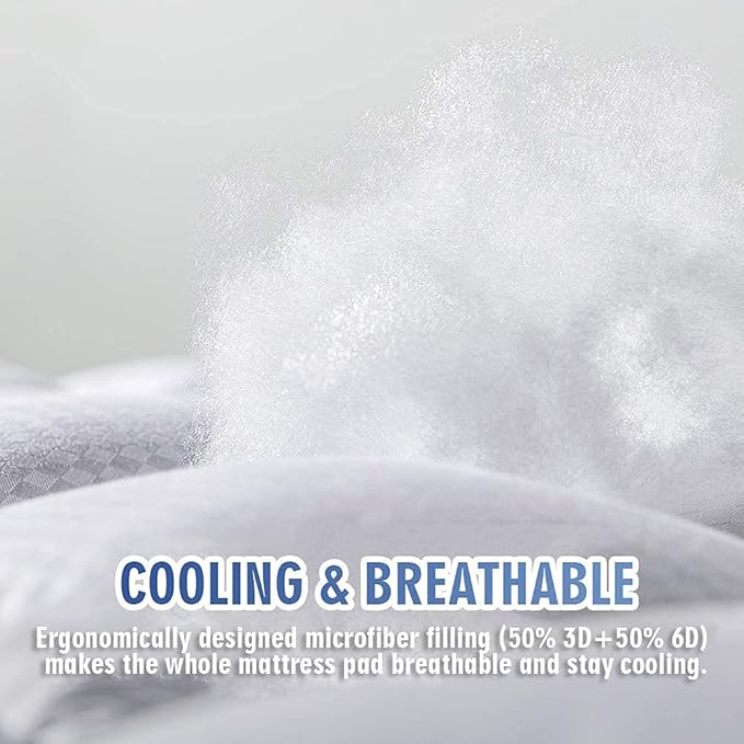 MATBEBY King Size Mattress Pad - Cooling Breathable Mattress Topper, Quilted Fitted Mattress Protector, Pillow Top Mattress Cover with 8-21" Deep Pocket, Soft, Machine Washable, White, 78x80 Inches