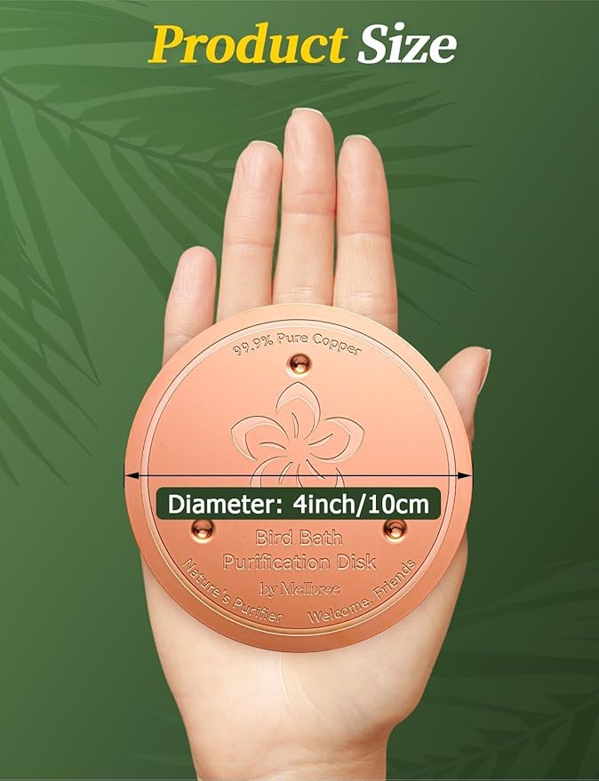 Mellbree 3-Pack Bird Bath Copper Disc, 0.6mm Reinforced 99.99% Pure Copper Cleaning Disk with Triple-Point Support for Physical Safe Clean Water All-Season (Flower)