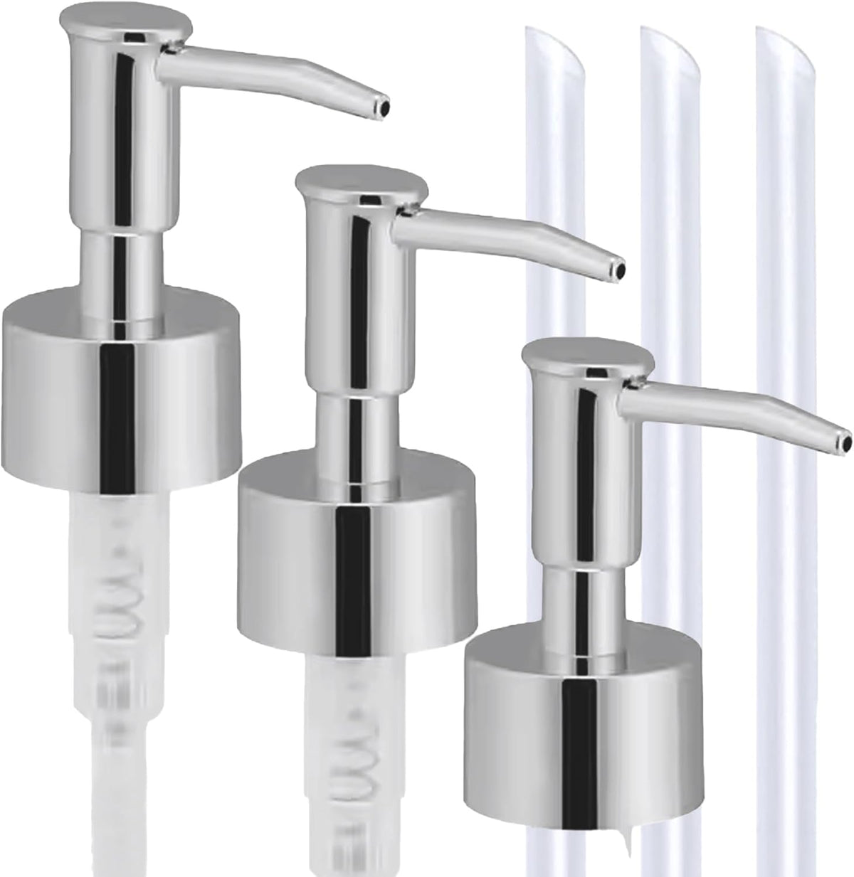 Soap Dispenser Pump Head Replacement 3 Pack, 28/400 Threads Standard Size, for Bathroom and Kitchen (Clear Silver)