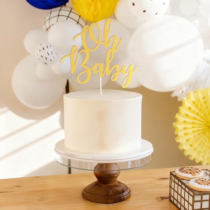 Gold Oh Baby Cake Topper - Golden Glitter Baby Shower Cake Topper, Gender Reveal Celebration Party Cake Decoration (Gold Oh Baby Cake Topper)