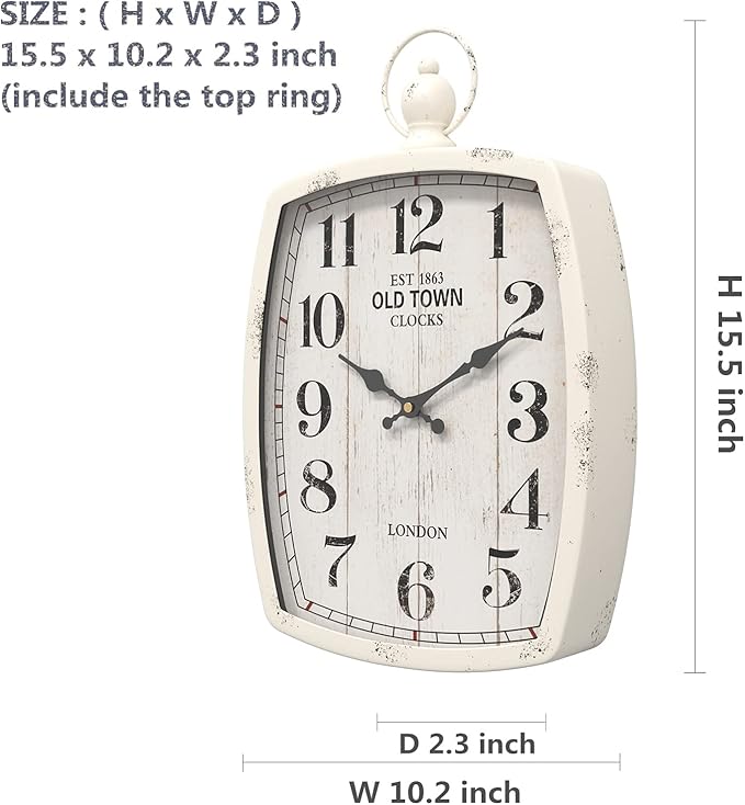 Menterry Large Retro Rectangle Wall Clock, Battery Operated Silent Decor Wall