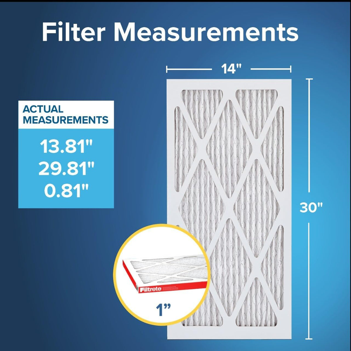 Filtrete 14x30x1 AC Furnace Air Filter, MERV 11, MPR 1000, Micro Allergen Defense, 3-Month Pleated 1-Inch Electrostatic Air Cleaning Filter, 6 Pack (Actual Size 13.81x29.81x0.81 in)