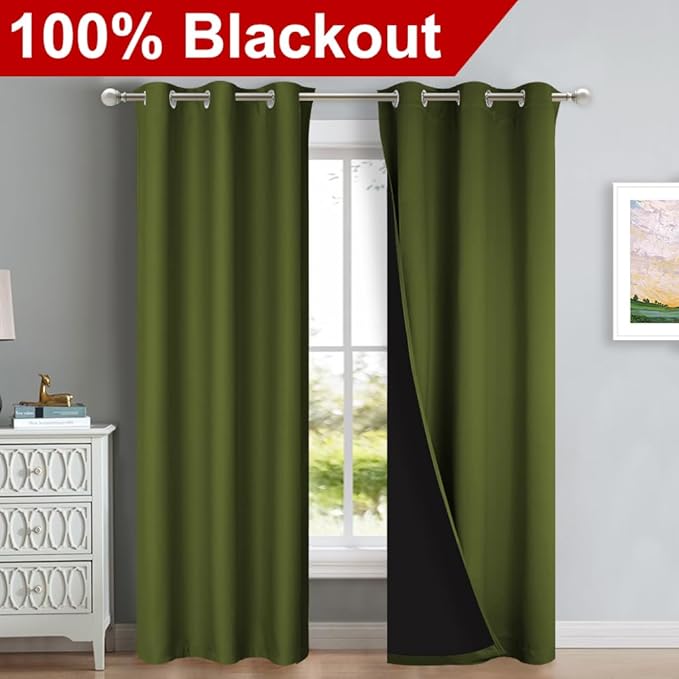 NICETOWN Blackout Curtains 84 inches Long, 2 Pieces, Olive Green, Full Light