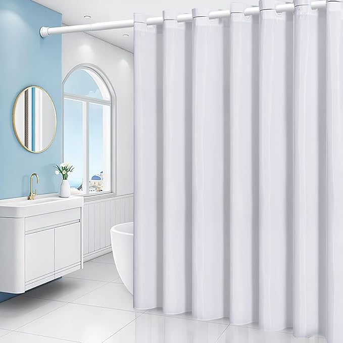 No Hook Extra Long Shower Curtain 96 Length,Wahable Fabric Bathroom Curtains with 10 Plastic Built-in Grommets,Hotel Quality Waterproof,White,78x96 Inch