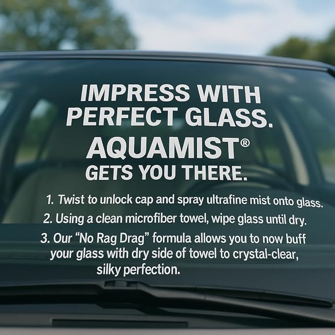 AQUAMIST® Premium Automotive/Marine Glass Cleaner – 2-Pack Value Bundle – Patented No Rag Drag™ Formula – Made in USA – 14 Oz. Aerosol Cans