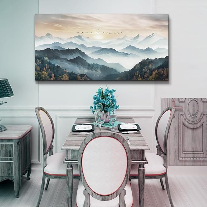 Lapremoly Canvas Wall Art For Living Room Large Wall Decoration For Office Bedroom Wall Decor Fog Forest Landscape Wall Painting Mountain Pictures Modern Canvas Art Prints Room Home Decor 24"X48"