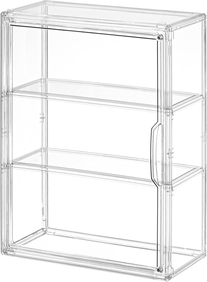 3 Tier Clear Display Case for Figures, Wall-Mounted Acrylic Storage Organizer
