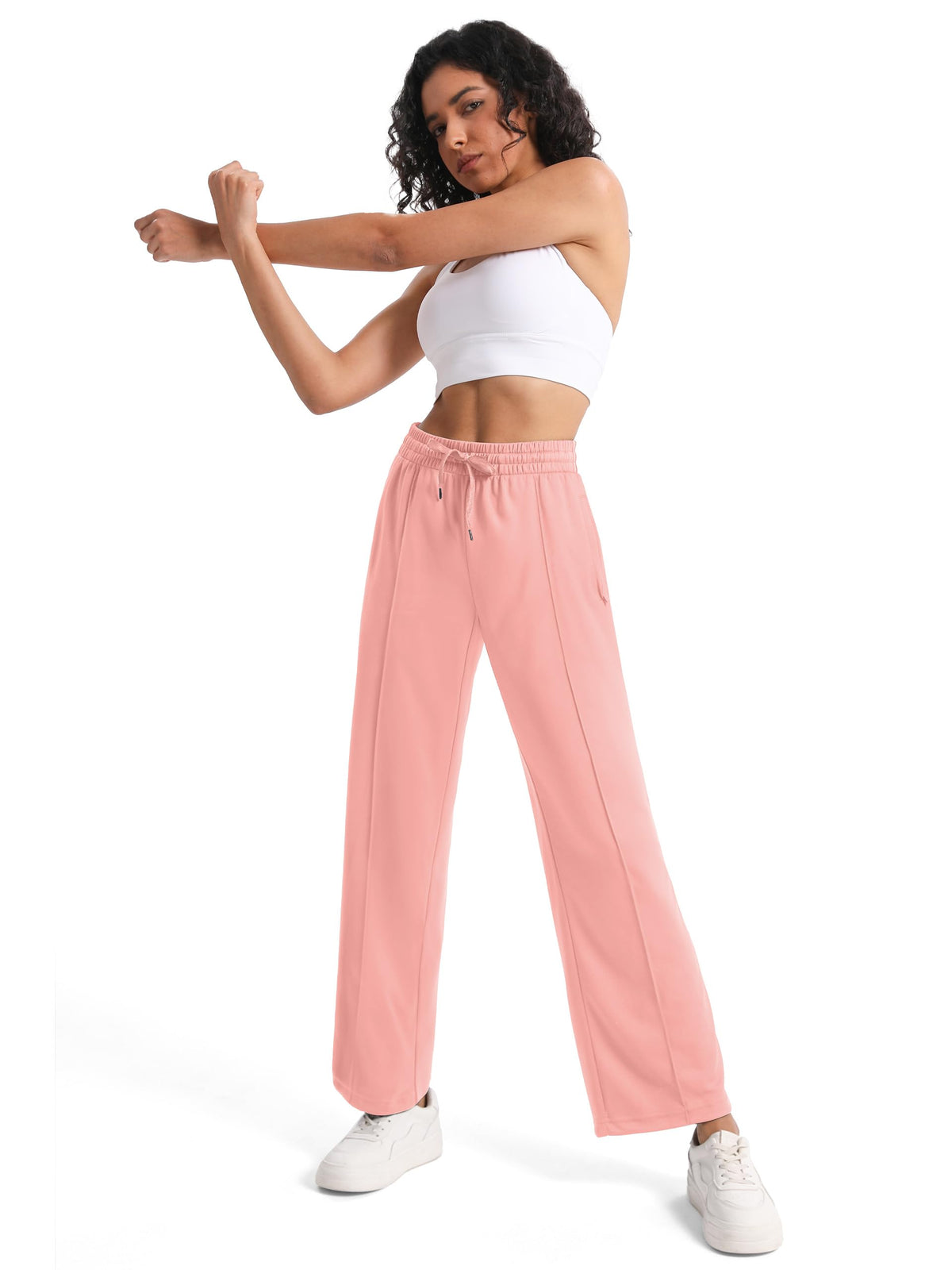 Tapata Petite Women's 28" Inseam Track Pants Elastic Waistband Y2K with Zipper Pockets Dance Studio Sweatpants, Pink, S