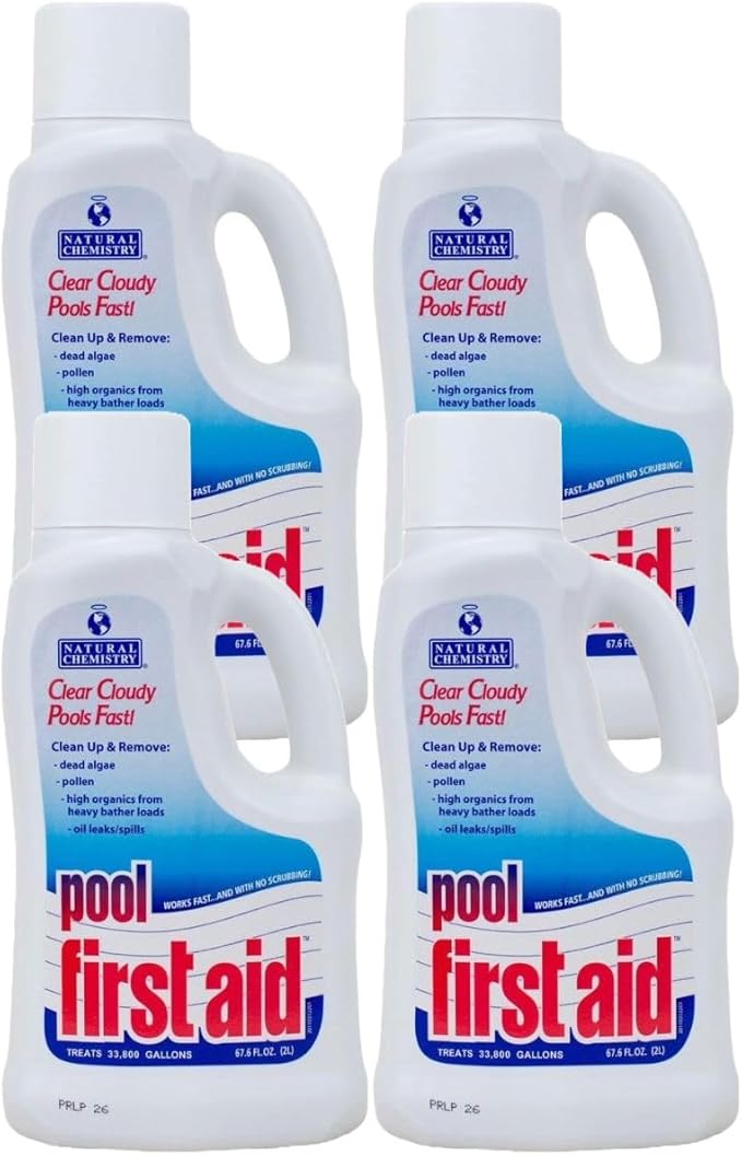 Natural Chemistry First Aid Swimming Pool Enzyme, 2-Liter, Pack of 4, Clear Cloudy Pools Fast, Frees Clogged Filters, Compatible with All Sanitizing Systems
