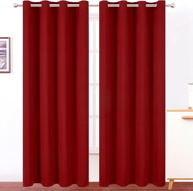LEMOMO Blackout Curtains 52 x 90 Inch Long Red Curtains Set of 2 Panels Room