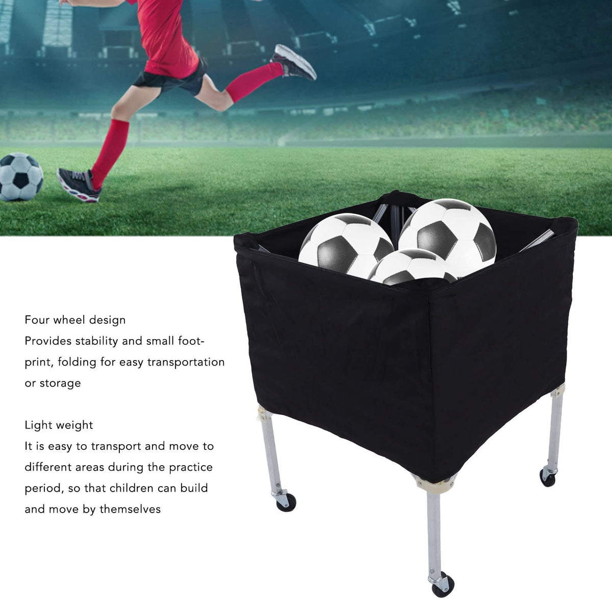 Foldable Ball Storage Cart, Wheeled Sports Organizer for Basketball Soccer Volleyball 8-Ball Capacity Portable