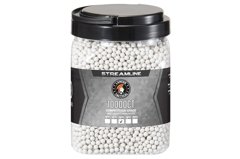Lancer Tactical 10,000 Round 6mm Airsoft Pellets 0.20g-0.32g, Bucket Size Streamline Competition Grade BBS - Made in Taiwan (0.28g)