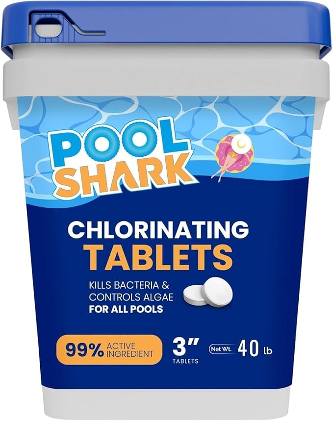 Pool Shark Swimming Pool Chlorine Tablets 2 x 40 lb as 80 lb 3-Inch Chlorine Tablets Slow-Dissolving 90% Active Chlorine Tabs Pool Chemicals for Inground Pools Above Ground Pools Saltwater Spa Hot Tub