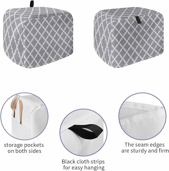 Toaster Cover 2 Slice Moroccan Pattern Toaster Oven Cover with Pockets Geometric Trellis Grey Dustproof Bakeware Protector Small Kitchen Appliance Dust Covers and Fingerprint Protection for Women
