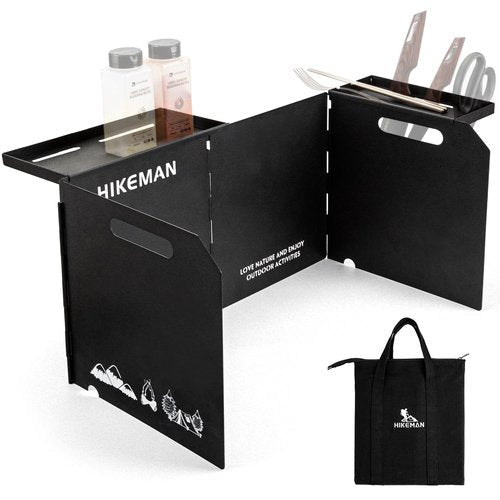 HIKEAMN Camping Stove Windscreen - Outdoor Folding Gas Stove Windshield,Camping Wind Blocker,Cooker WindScreen with a Storage Bag for Camping,Hiking,Picnic,Cooking (Black)