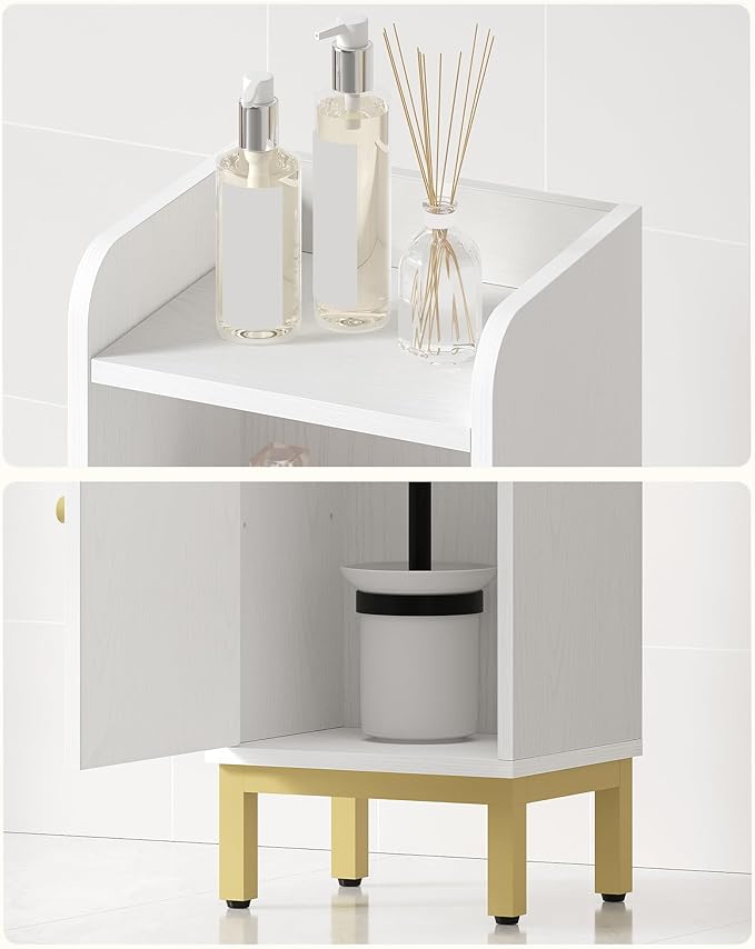 Bathroom Storage Cabinet, Small Corner Floor Cabinet with Door and Shelves, Narrow Toilet Paper Holder, Bathroom Organizer with Adjustable Shelf, for Small Spaces, White BC38213G