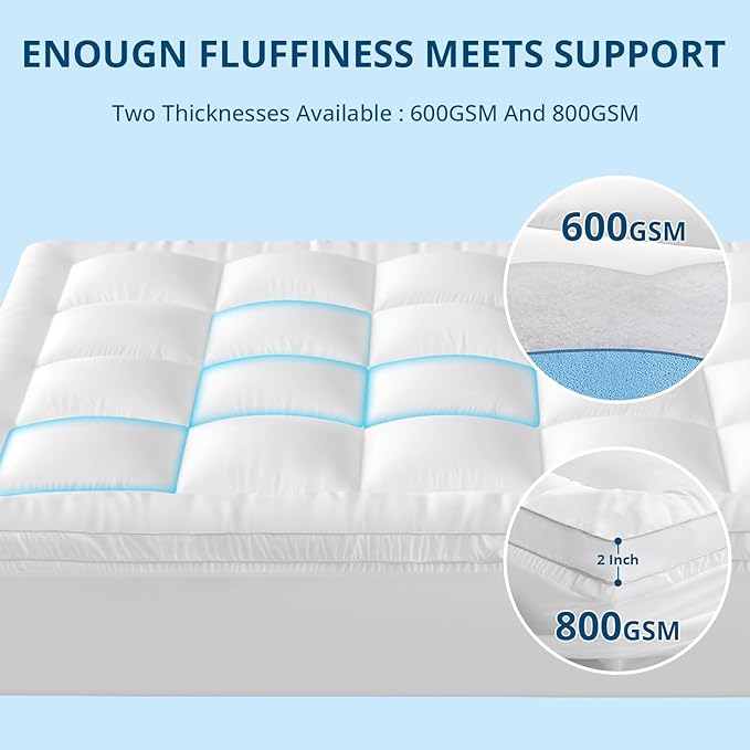 YUGYVOB Queen Mattress Topper Extra Thick, Cooling, and Breathable Mattress Pad 8-21" Deep Pocket Soft Down Alternative Fill