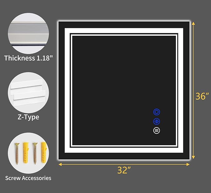 36"x32" LED Bathroom Mirror