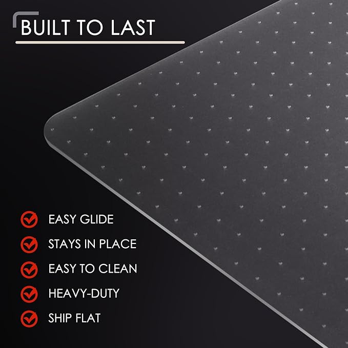 Kuyal Office Chair Mat for Carpet, 40x48 Clear Heavy Duty Computer Chair Mat, Under Desk Protector Carpeted Floors Mat, Easy Chair Movement,Ship Flat