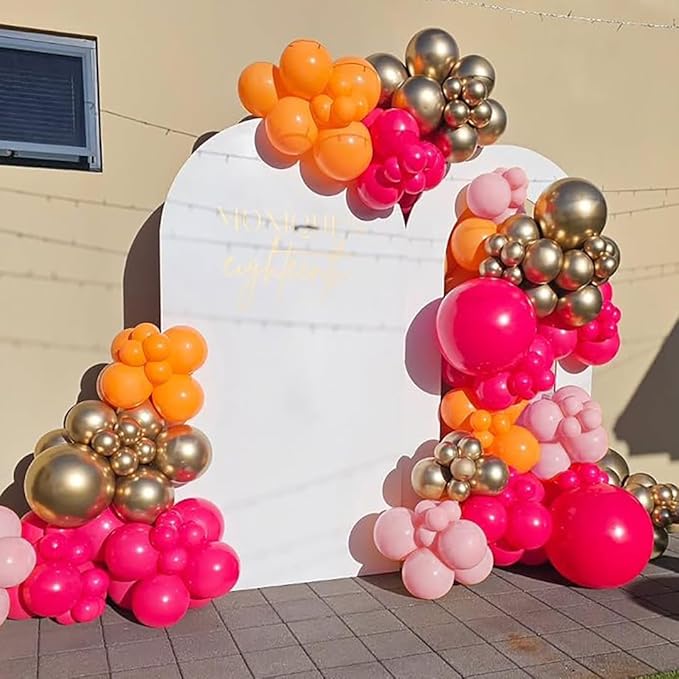 Pink and Orange Balloons Arch Kit, 162pcs Hot Pink Orange Metallic Gold and Confetti Balloons for Bridal Baby Shower Wedding Bachelorette Birthday Fall Party Decorations