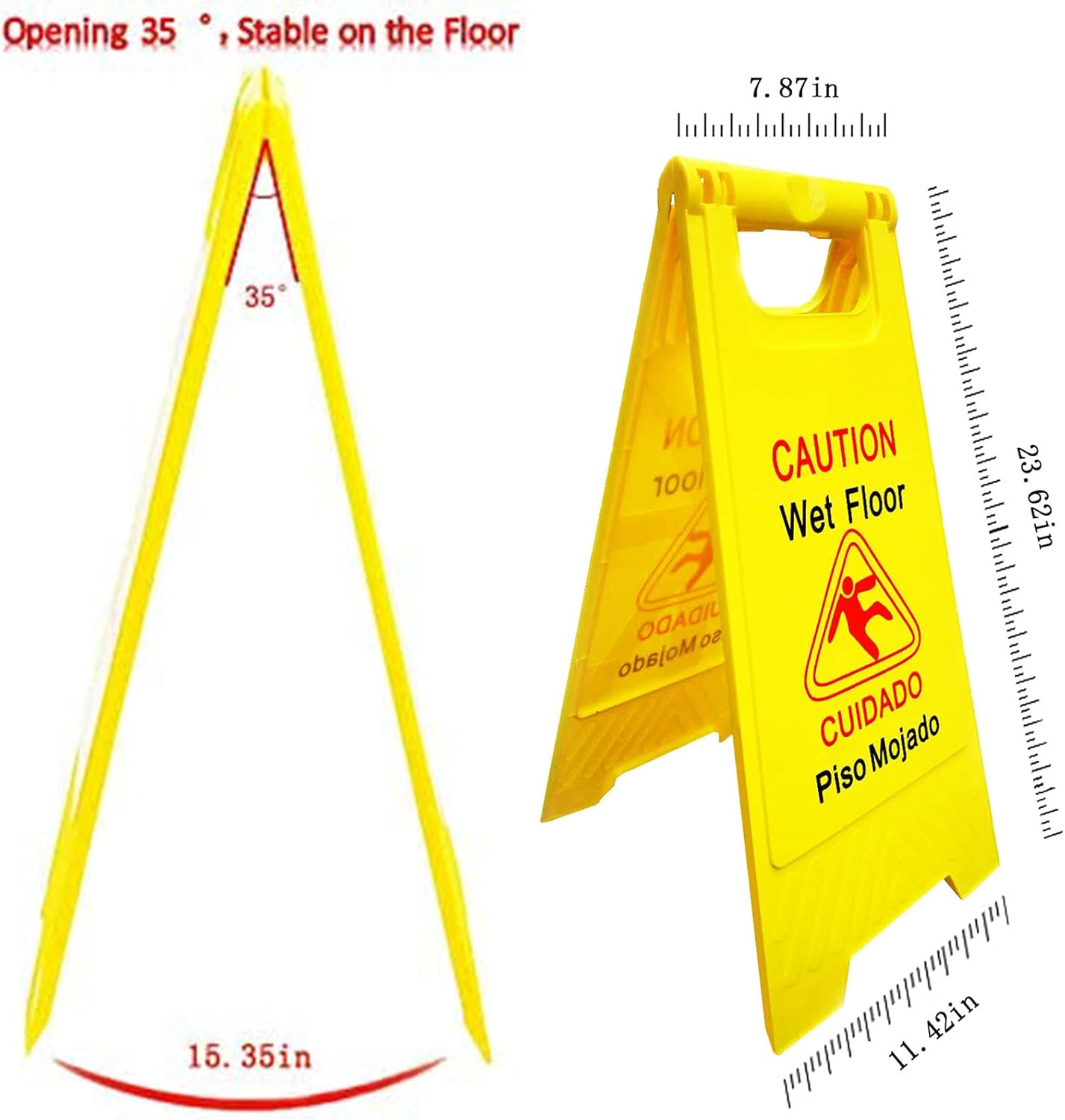Displayforever 12 Packs Caution Wet Floor Signs for Restaurant, Restroom, Office 2-Sided Safety Bright Yellow Bilingual Sign Cuadado Piso Mojado Avoid Fall & Slip Accident
