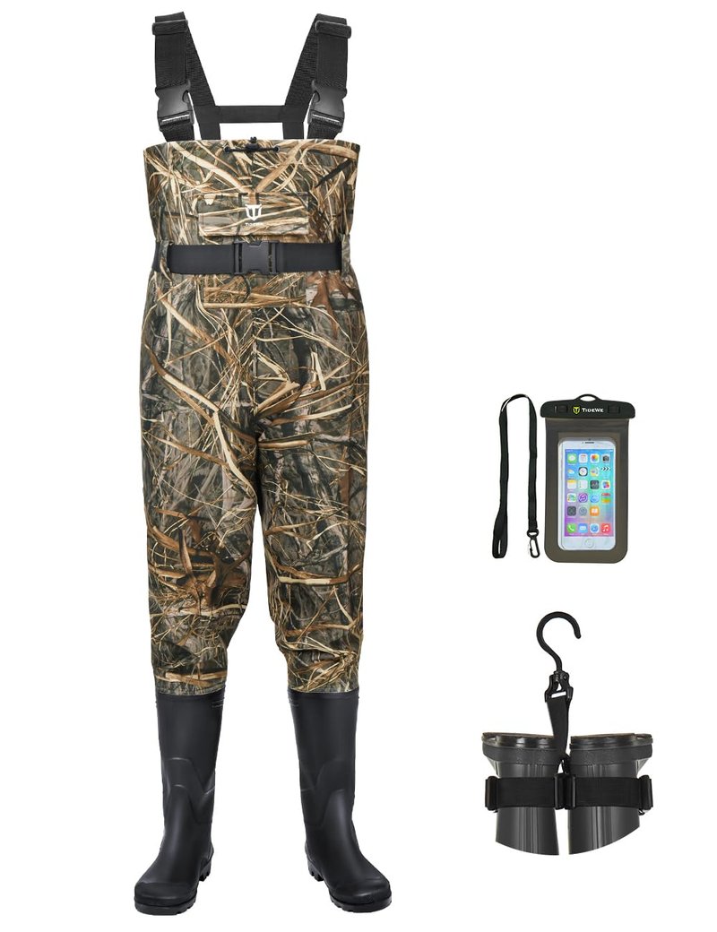 TIDEWE Bootfoot Chest Wader, 2-Ply Nylon/PVC Waterproof Fishing Hunting Waders with Boot Hanger for Men Women Next Camo Evos Size 7