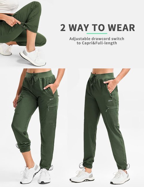 BVVU Women's Hiking Pants - Lightweight Quick-Dry Waterproof Cargo Joggers with Zipper Pockets