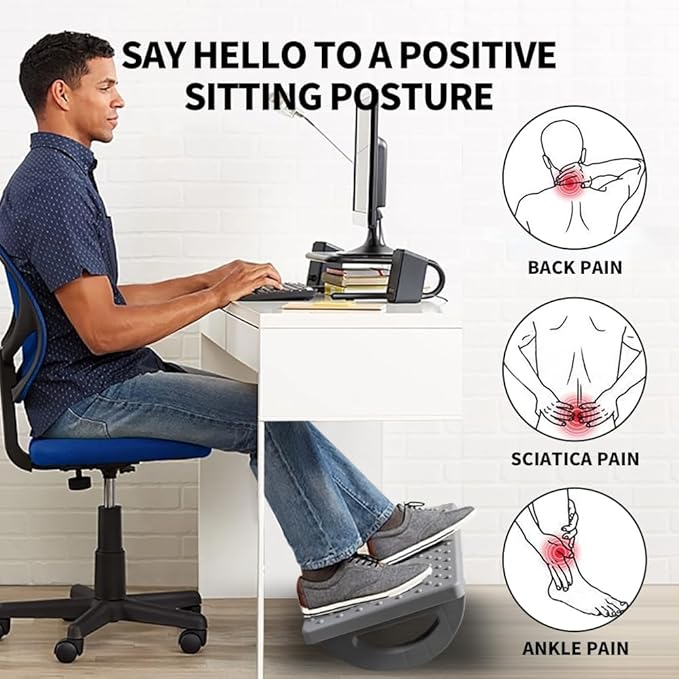 Foot Rest for Under Desk at Work - Ergonomic Foot Stools for Under Office Desk - Rocking Footrest with Roller Massager - Leg Rest for Chair, Computer Gaming -13" L x 9.6" W x 5" H (Gray)