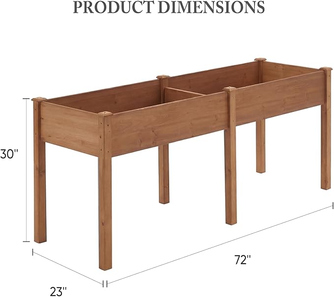 DUMOS Raised Garden Bed with Legs, 72x23x30 Inch Planter Box Outdoor with Liner for Herbs Flowers Vegetables, Elevated Wooden Garden Bed for Patio, Balcony and Backyard, Brown