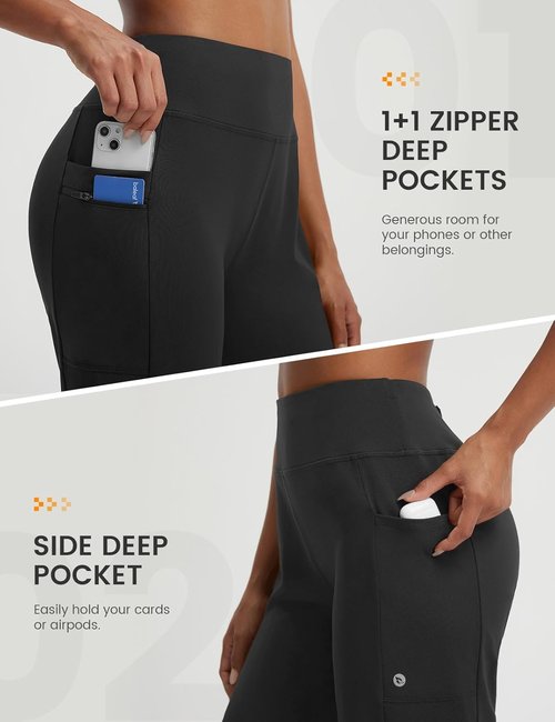 Baleaf Women's High-Waisted Bermuda Shorts - Athletic Running & Workout Shorts with Zipper Pockets