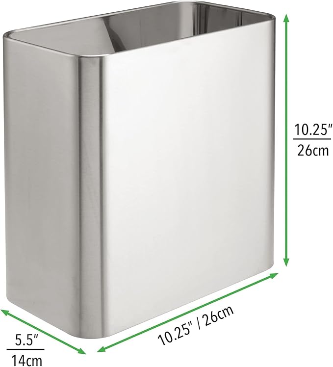mDesign Modern Compact Freestanding MetalToilet Bowl Brush and Rectangle Open Wastebasket Garbage Can Combo Set for Bathroom Storage - Sturdy, Deep Cleaning - Set of 2 - Stainless Steel