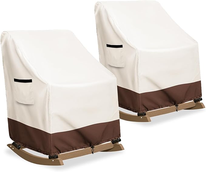 Outdoor Adirondack Rocking Chair Cover 2 Pack,Heavy Duty 600D Waterproof Patio Rocking Chairs Cover for 30" W x 33" D x 32" H Rocking Chair,Beige