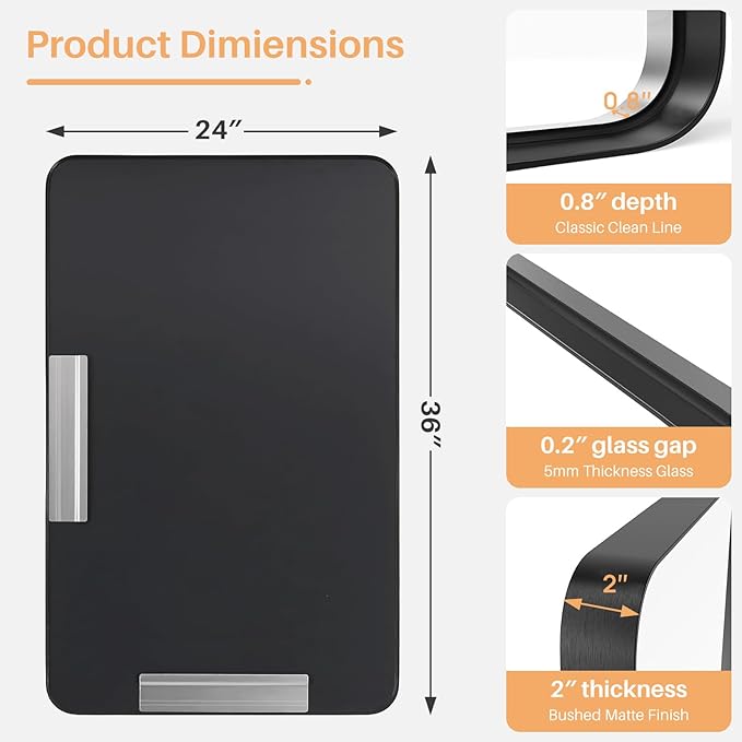 Bathroom Mirror for Wall, 36x24 Inch Rounded Rectangle Mirror, Tempered Glass