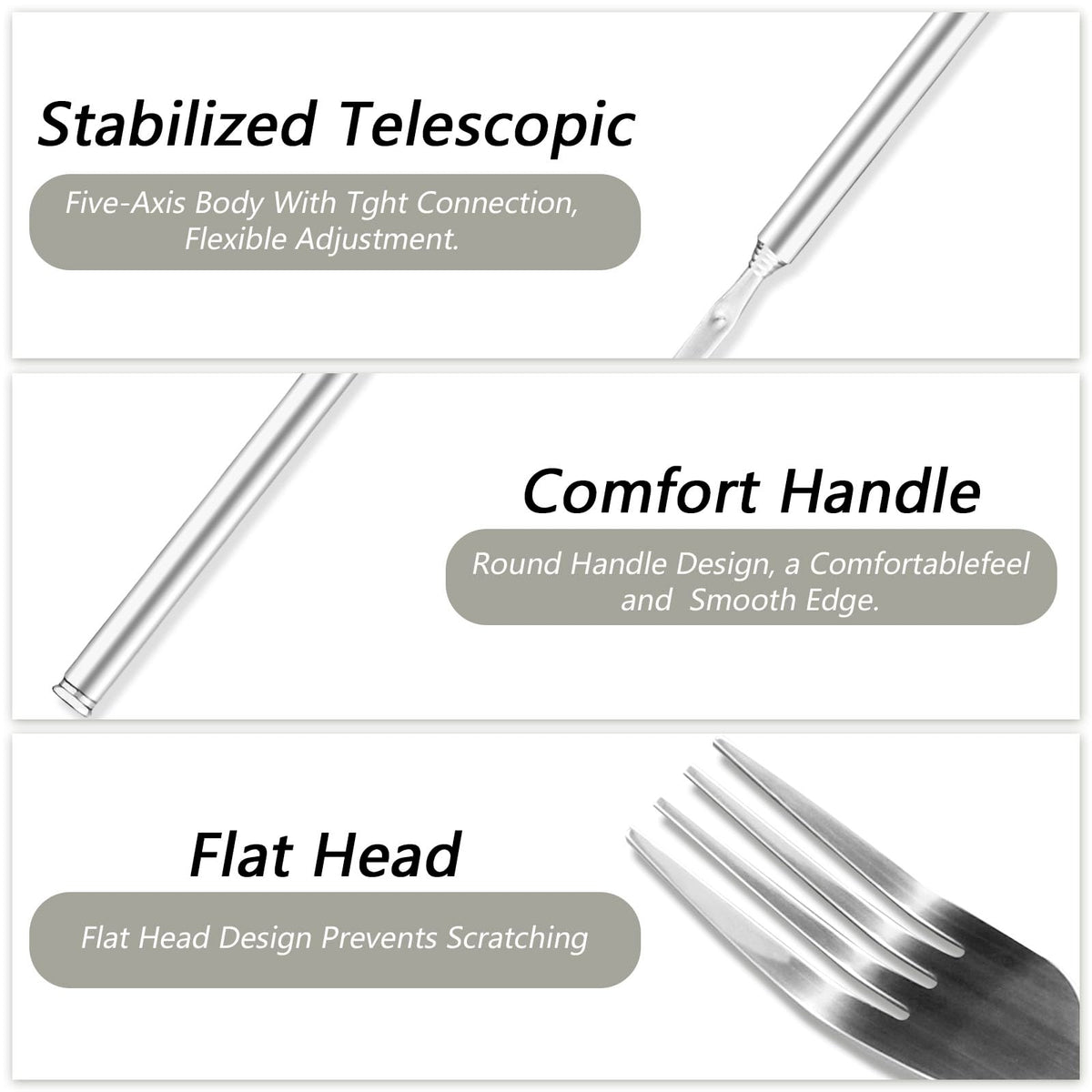 OXDFK 2 PCS Telescopic Fork Spoon Set, Stainless Steel, Extendable 25.3 In, BBQ Dinner Fruit Dessert, Camping Flatware